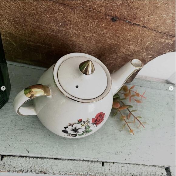 Vintage Hector Gibsons Staffordshire Teapot Tea Kettle Floral Red Rose England - Picture 6 of 8